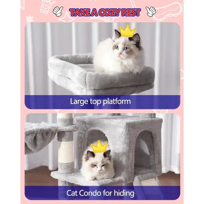 Cat Tree, Cat Tower with Condo, 2 Baskets, Large Platform, Scratch Board, Cat Scratching Posts for Indoor Cats