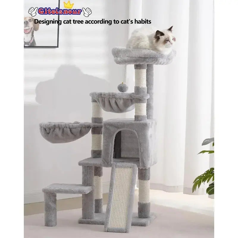Cat Tree, Cat Tower with Condo, 2 Baskets, Large Platform, Scratch Board, Cat Scratching Posts for Indoor Cats