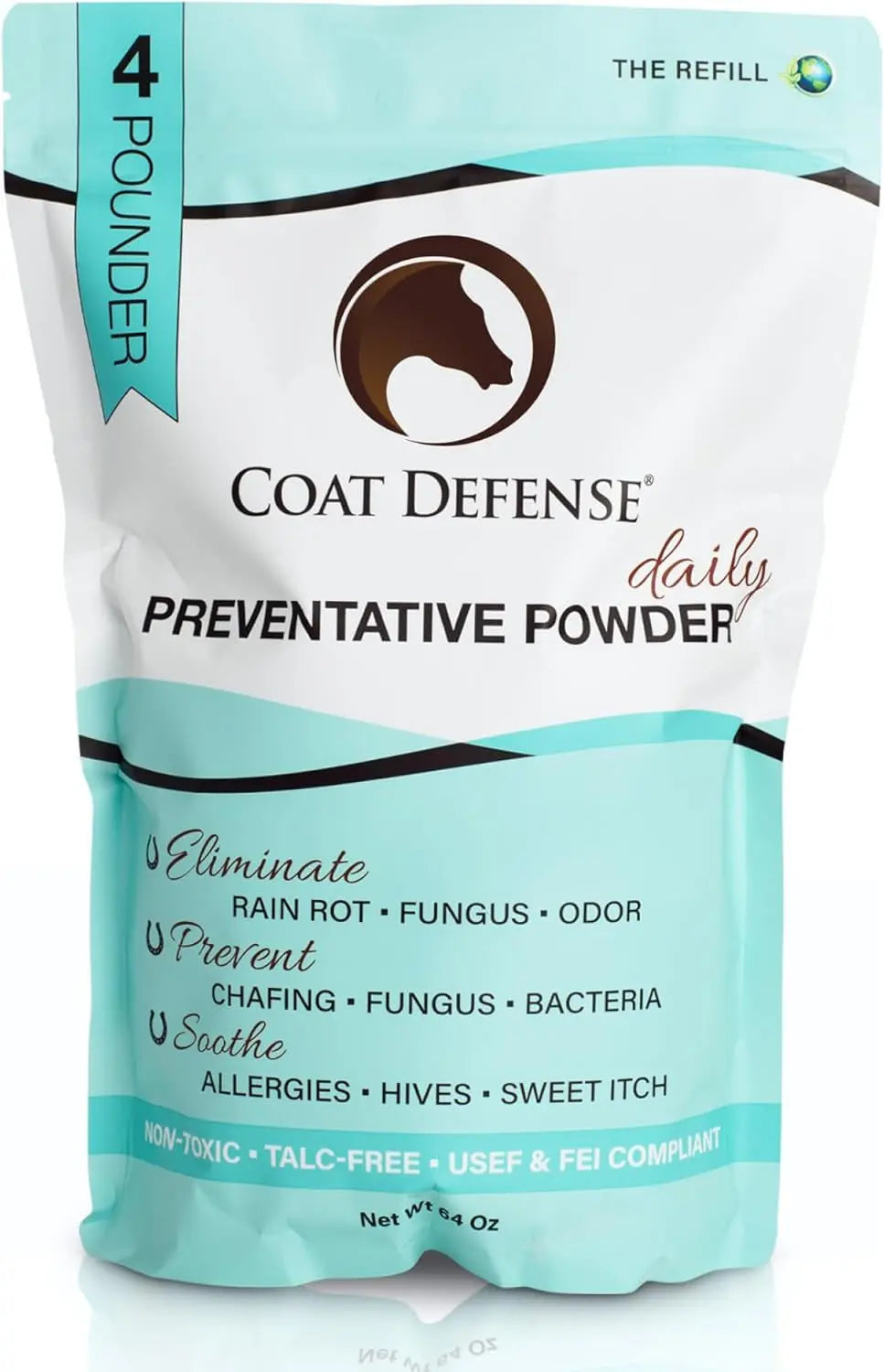 COAT DEFENSE Daily Grooming Powder for Horses | Natural Dry Shampoo | 64 Oz Formula for a Fresh and Healthy Coat Horsepowder, Inc.