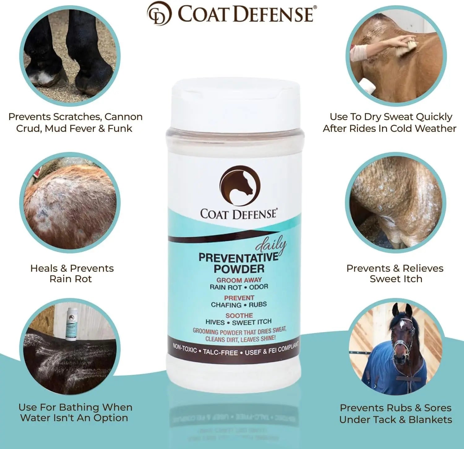 COAT DEFENSE Daily Grooming Powder for Horses | Natural Dry Shampoo | 64 Oz Formula for a Fresh and Healthy Coat Horsepowder, Inc.